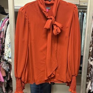 Vince Camuto  Burnt Orange Tie-Neck Blouse